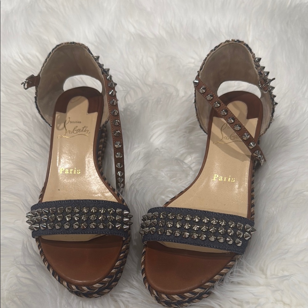 Christian Louboutin Black and Brown Studded Sandals